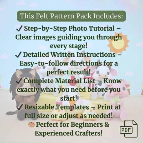 Farm Felt Pattern Bundle – 6 Adorable Animals + BONUS Free Pattern! - Image 9