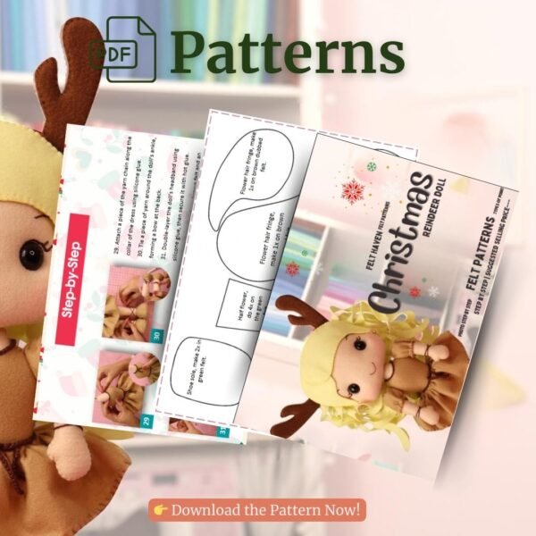 Christmas Reindeer Felt Doll – PDF Sewing Pattern - Image 3