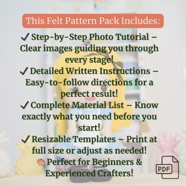 Alice Felt Pattern – PDF Plush Template for Sewing - Image 3