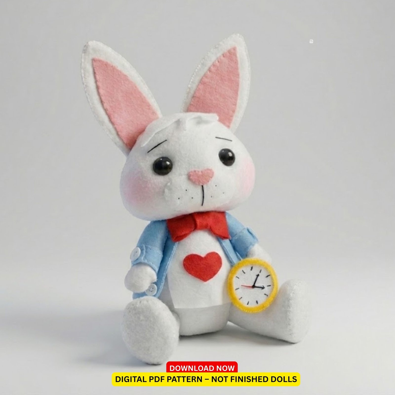 White Rabbit Felt Pattern – Wonderland Plush PDF Template