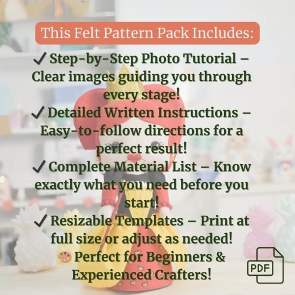 Red Queen plush felt pattern PDF