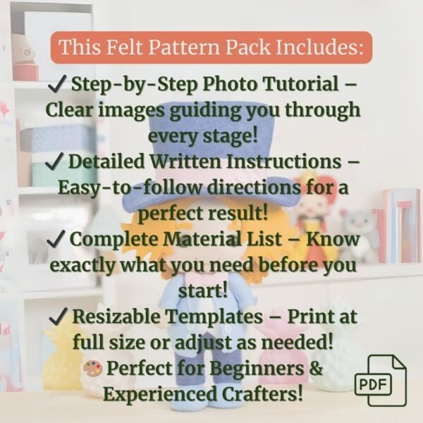 Mad Hatter Felt Pattern – Plush PDF Template for Sewing - Image 3