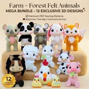 3D Felt Animal Sewing Patterns | Farm & Forest Plushie Mega Bundle (PDF Pattern, Commercial Use)
