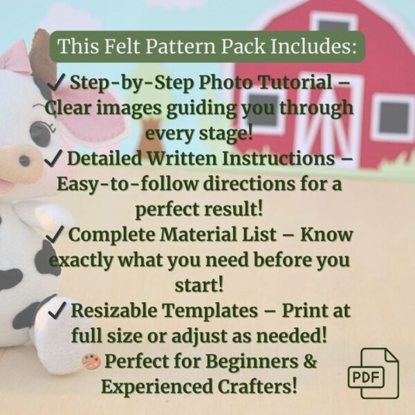 Cow Felt Pattern – Cute Farm Plush PDF Template - Image 3