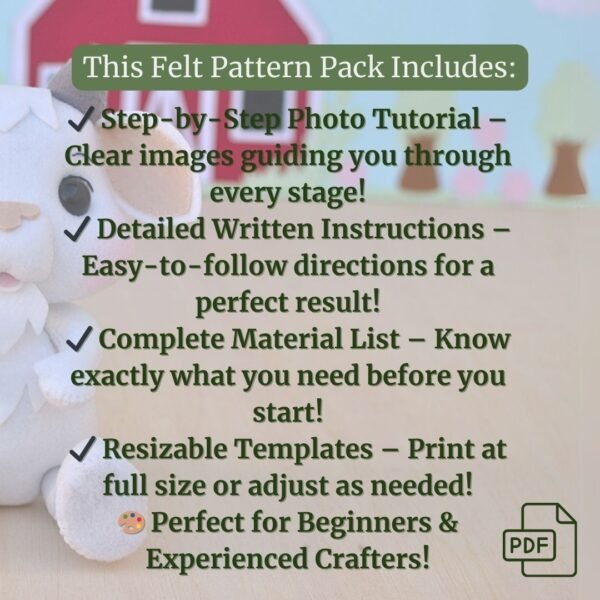 Goat Felt Pattern – Fun Farm Plush PDF Template - Image 3